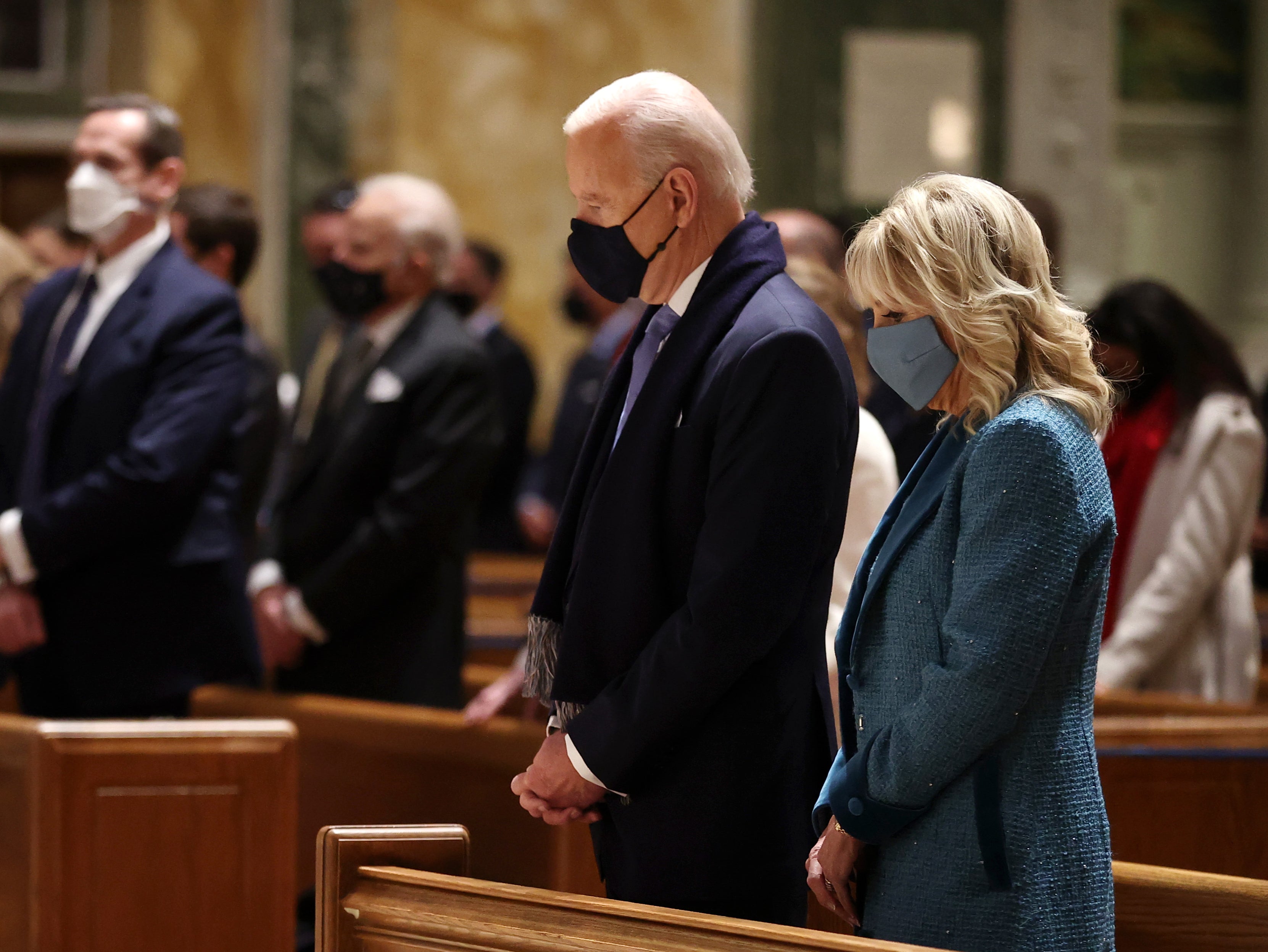 Joe Biden and Jill Biden attend services at the Cathedral of St Matthew the Apostle ahead of the presidential inauguration ceremony. Once inaugurated, Mr Biden will be the second Catholic president in US history and the first since John F Kennedy