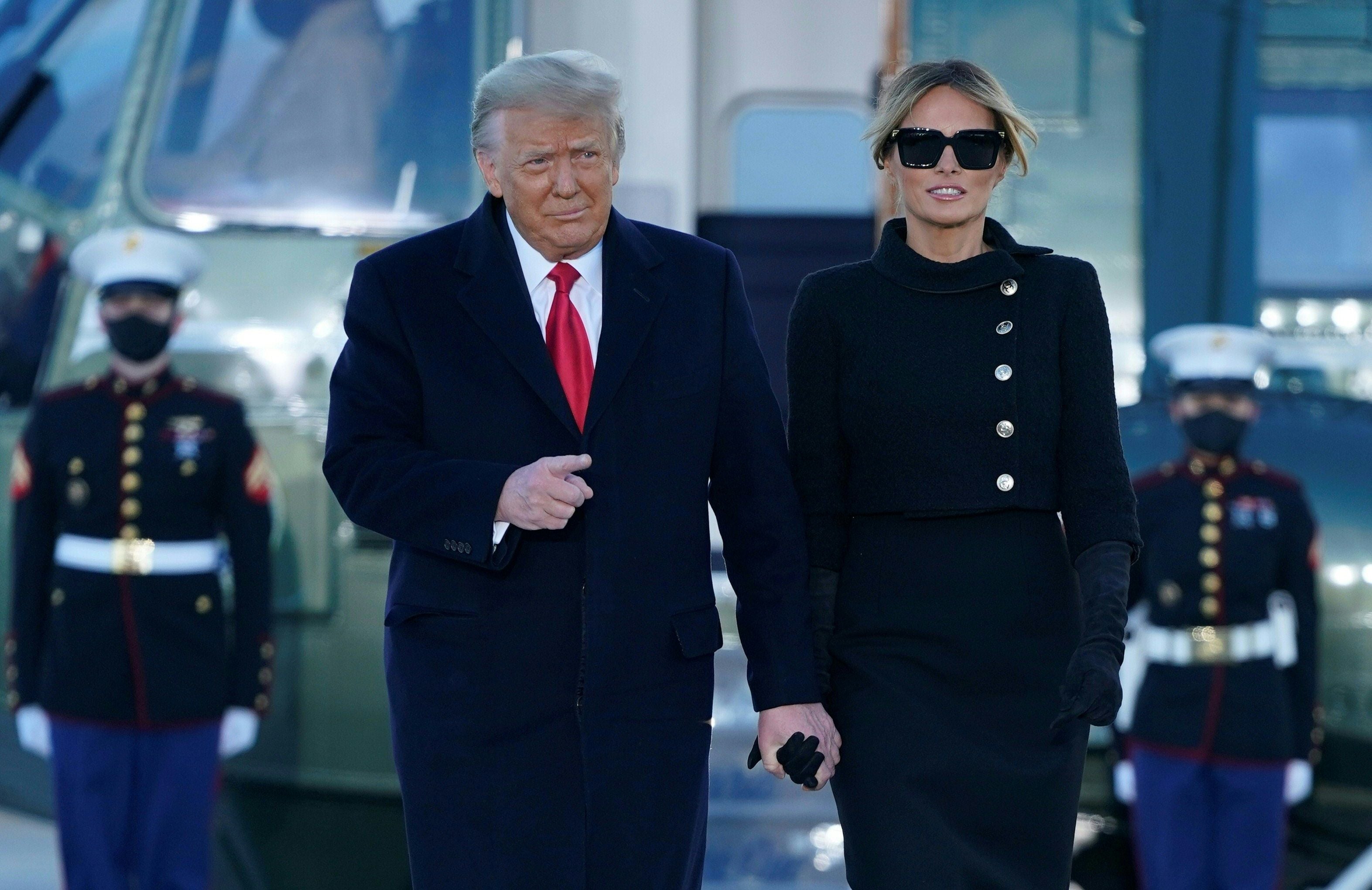 Donald and Melania Trump arrive in Mar a Lago after departing the White House