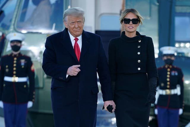 <p>Donald and Melania Trump arrive in Mar a Lago after departing the White House</p>