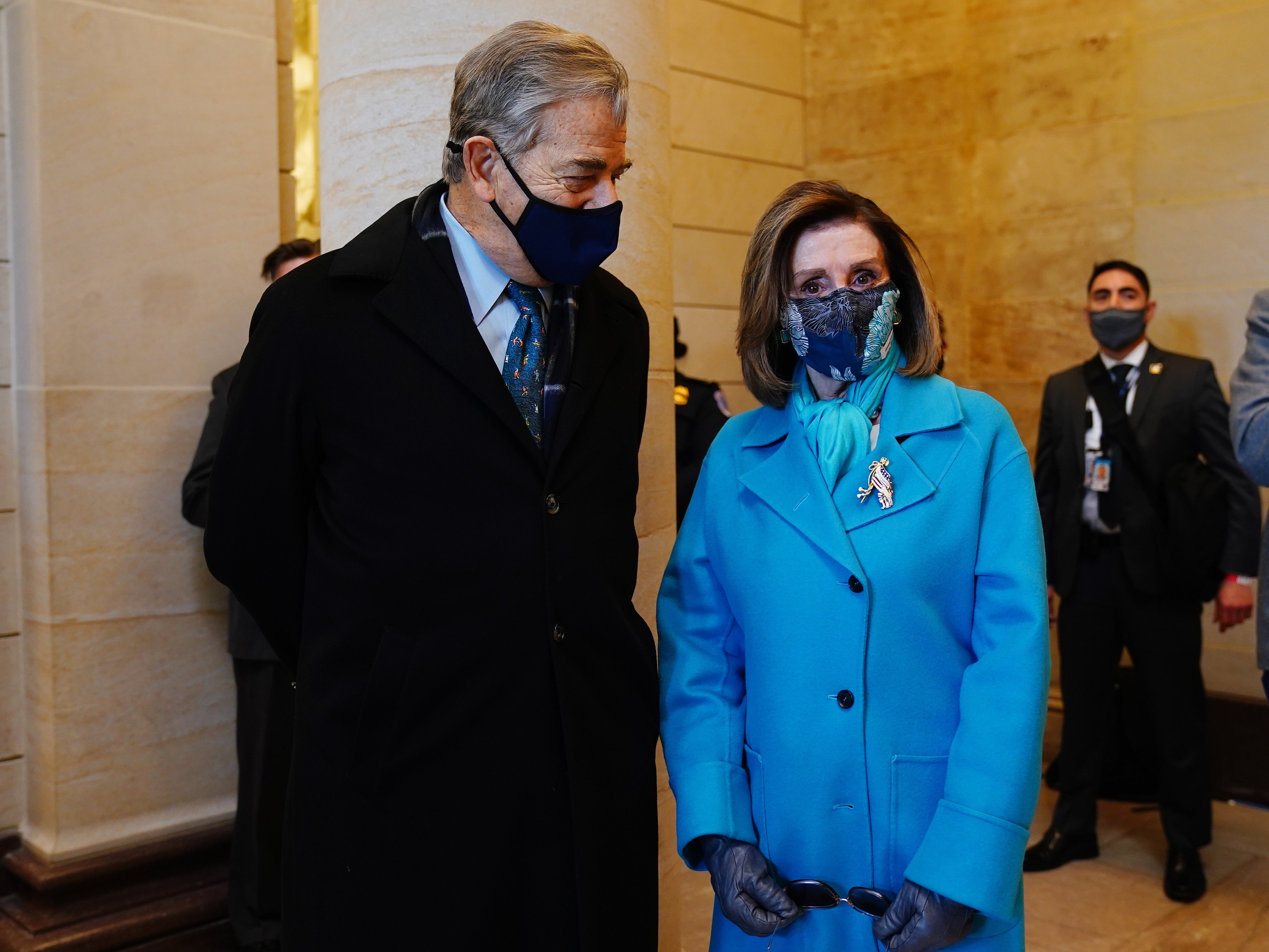 Speaker of the House Nancy Pelosi and her husband ahead of Joe Biden’s arrival at the Capitol for the inauguration ceremony