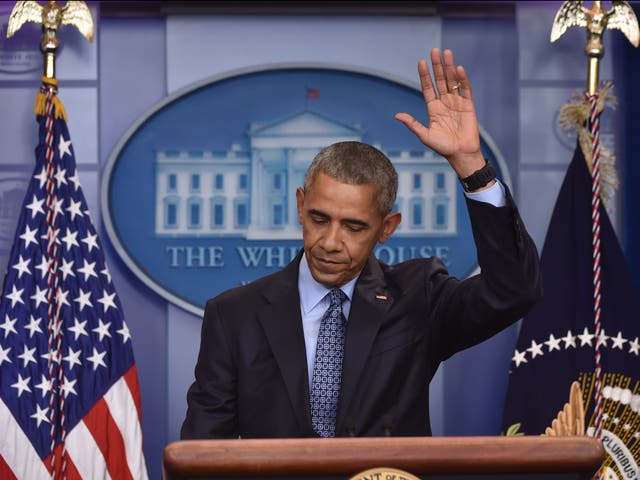 <p>US President Barack Obama gives his final presidential press conference on 18 January 2017 at the White House in Washington, DC</p>