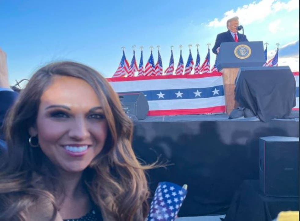 Rep. Lauren Boebert takes a selfie at Donald Trump’s farewell address rather than attending Joe Biden’s inauguration on 20 January, 2021. 