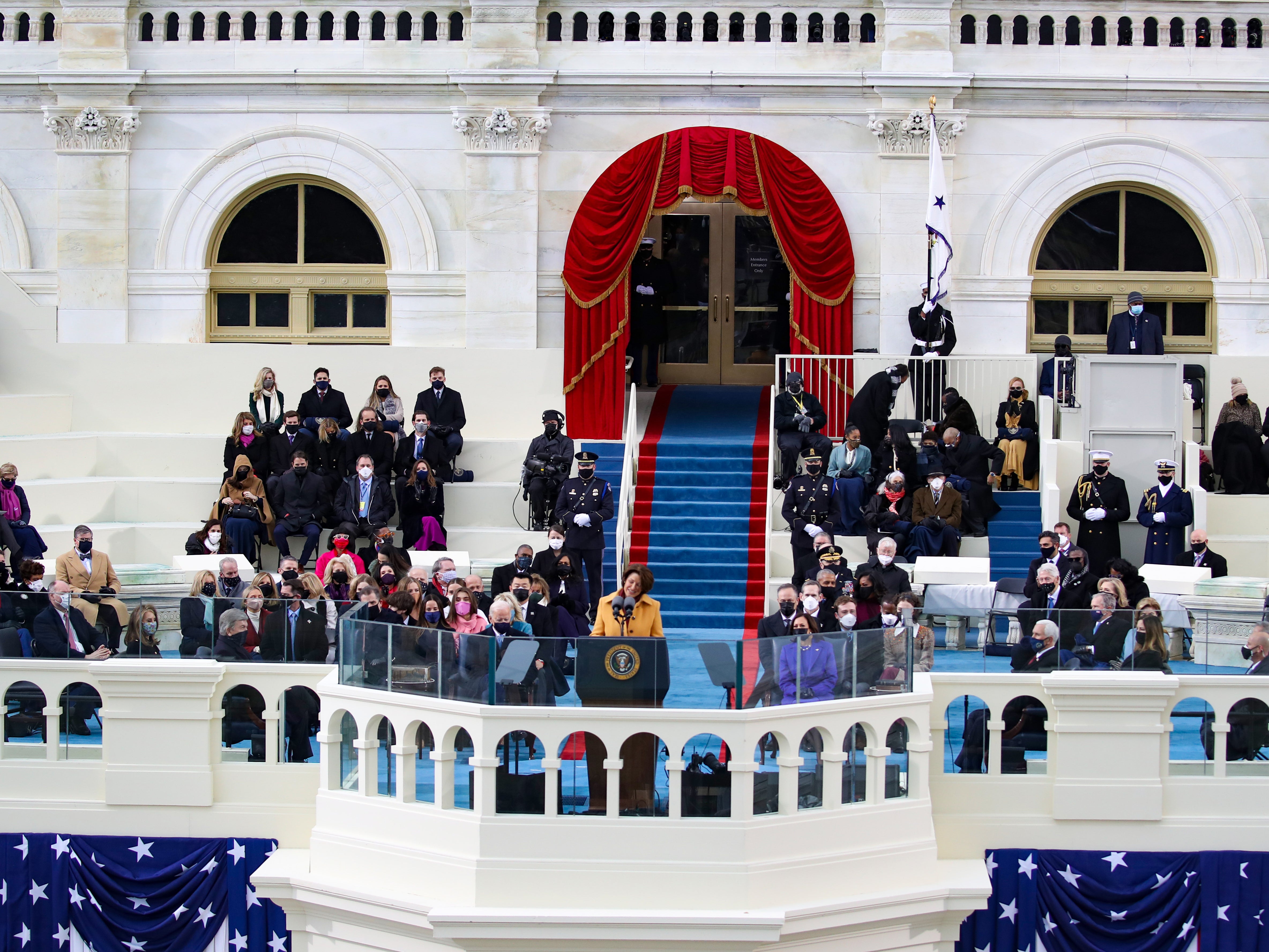 Senator Amy Klobuchar speaks at the inauguration of US President-elect Joe Biden on the West Front of the US Capitol