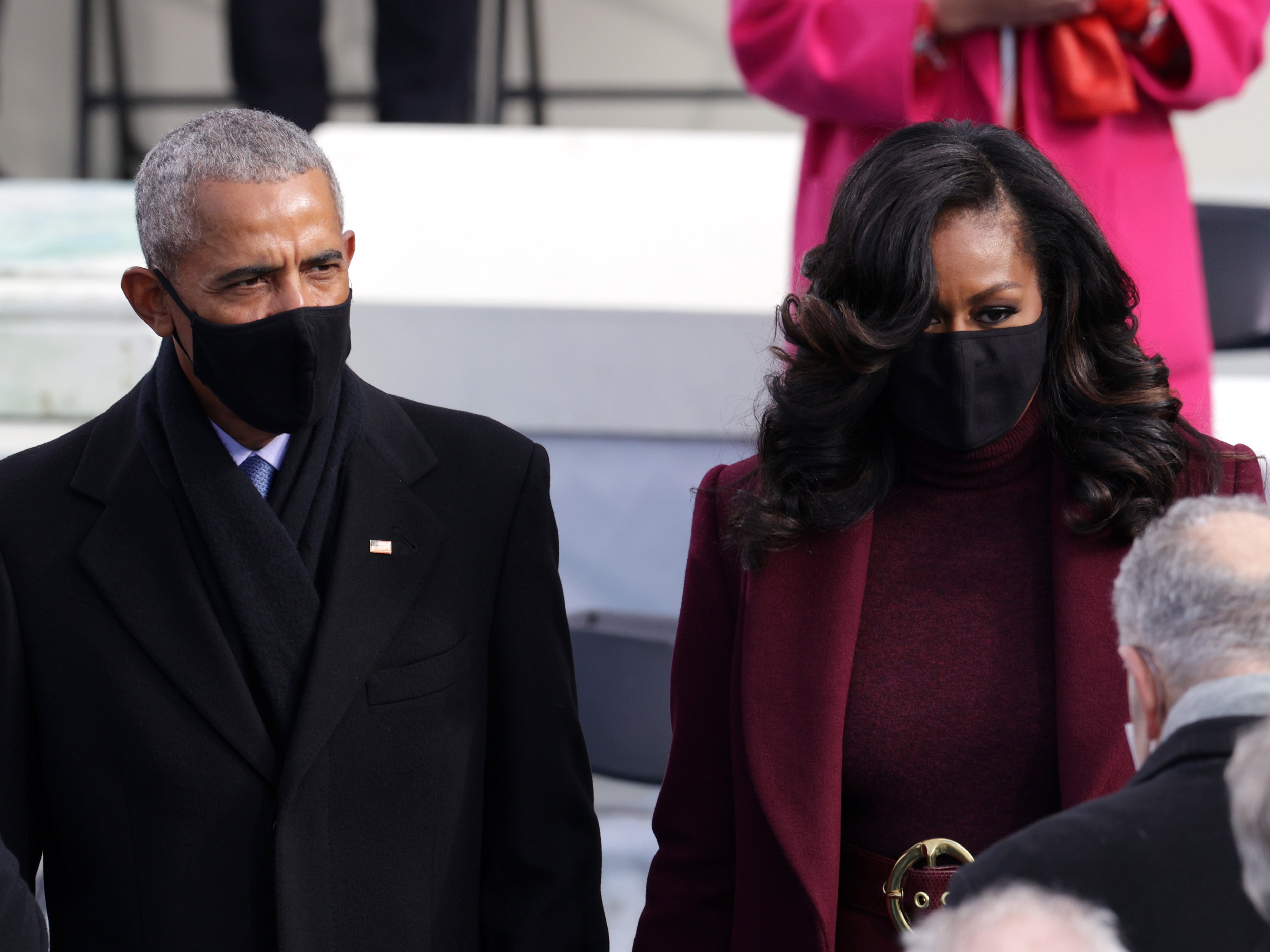 Former President Barack Obama and former First Lady Michelle Obama arrive at the inauguration of Joe Biden as the 46th President of the United States on the West Front of the Capitol