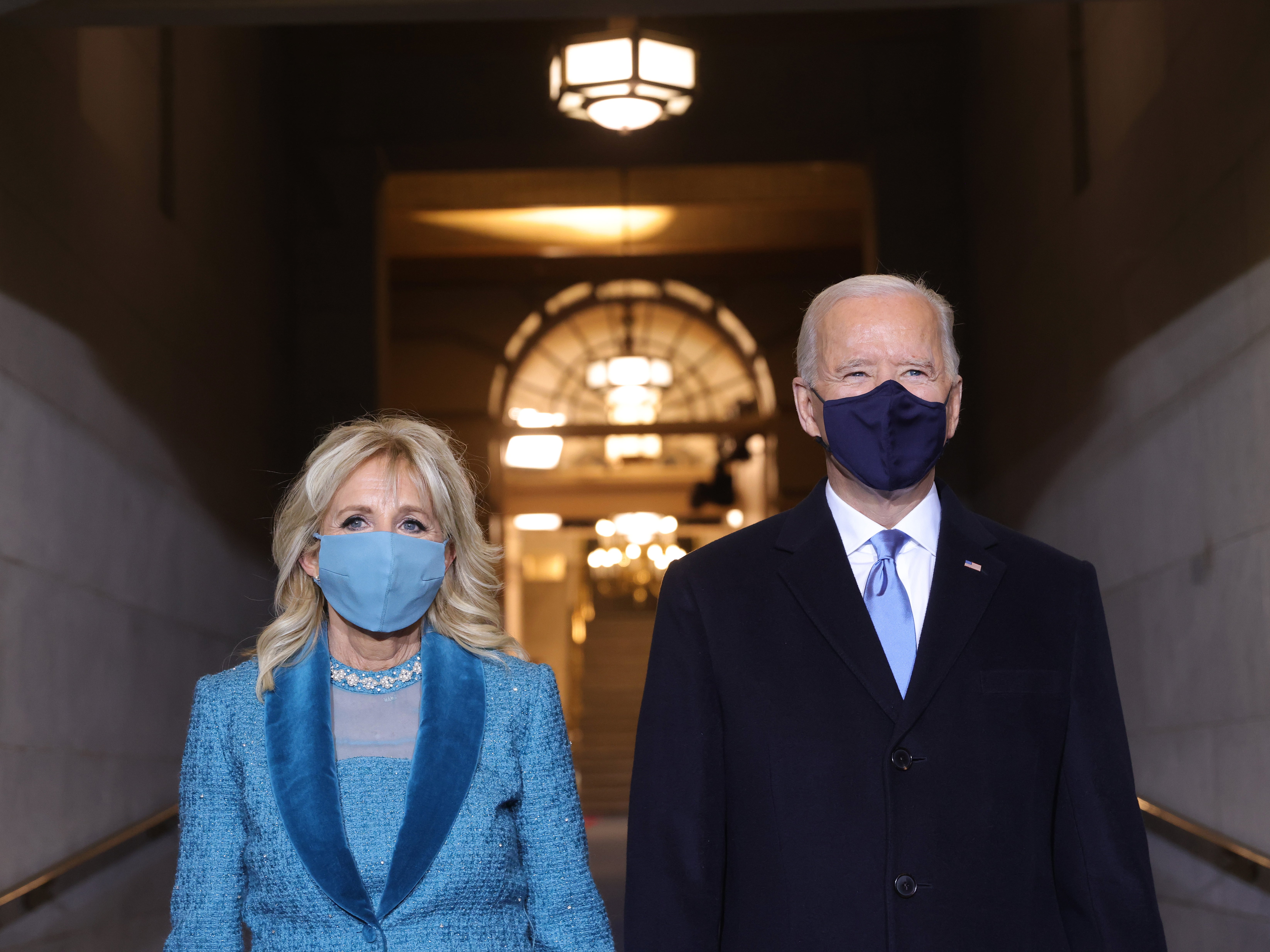 President-elect Joe Biden and Jill Biden arrive at his inauguration ceremony on the West Front of the Capitol