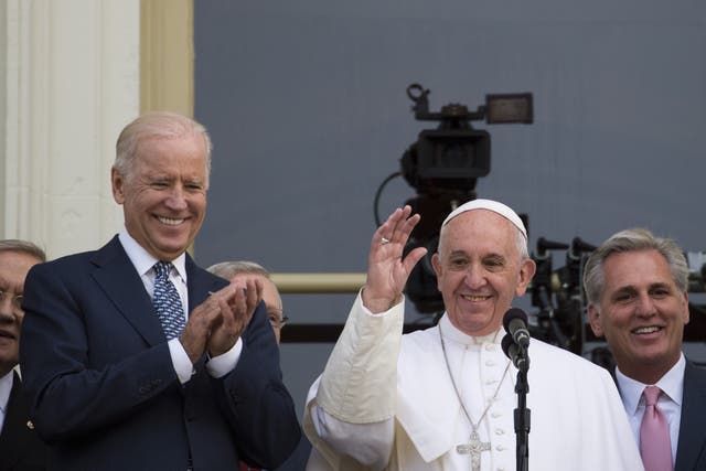Then vice president Joe Biden with Pope Francis at the US Capitol in 2015