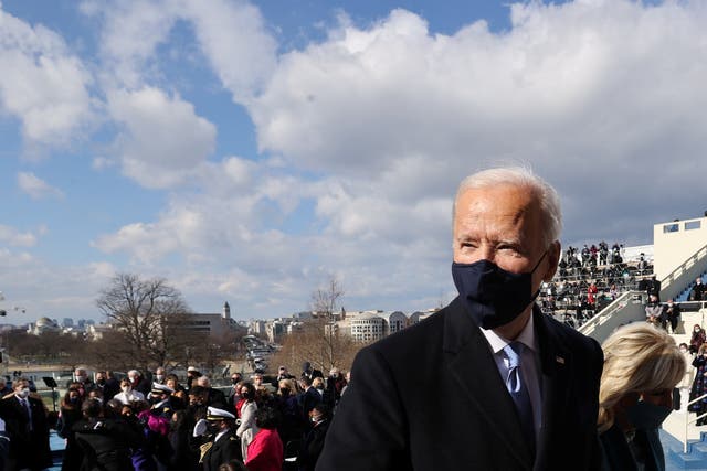 <p>President Joe Biden and the first lady Dr Jill Biden leave Wednesday’s inauguration ceremony at the US Capitol in Washington</p>