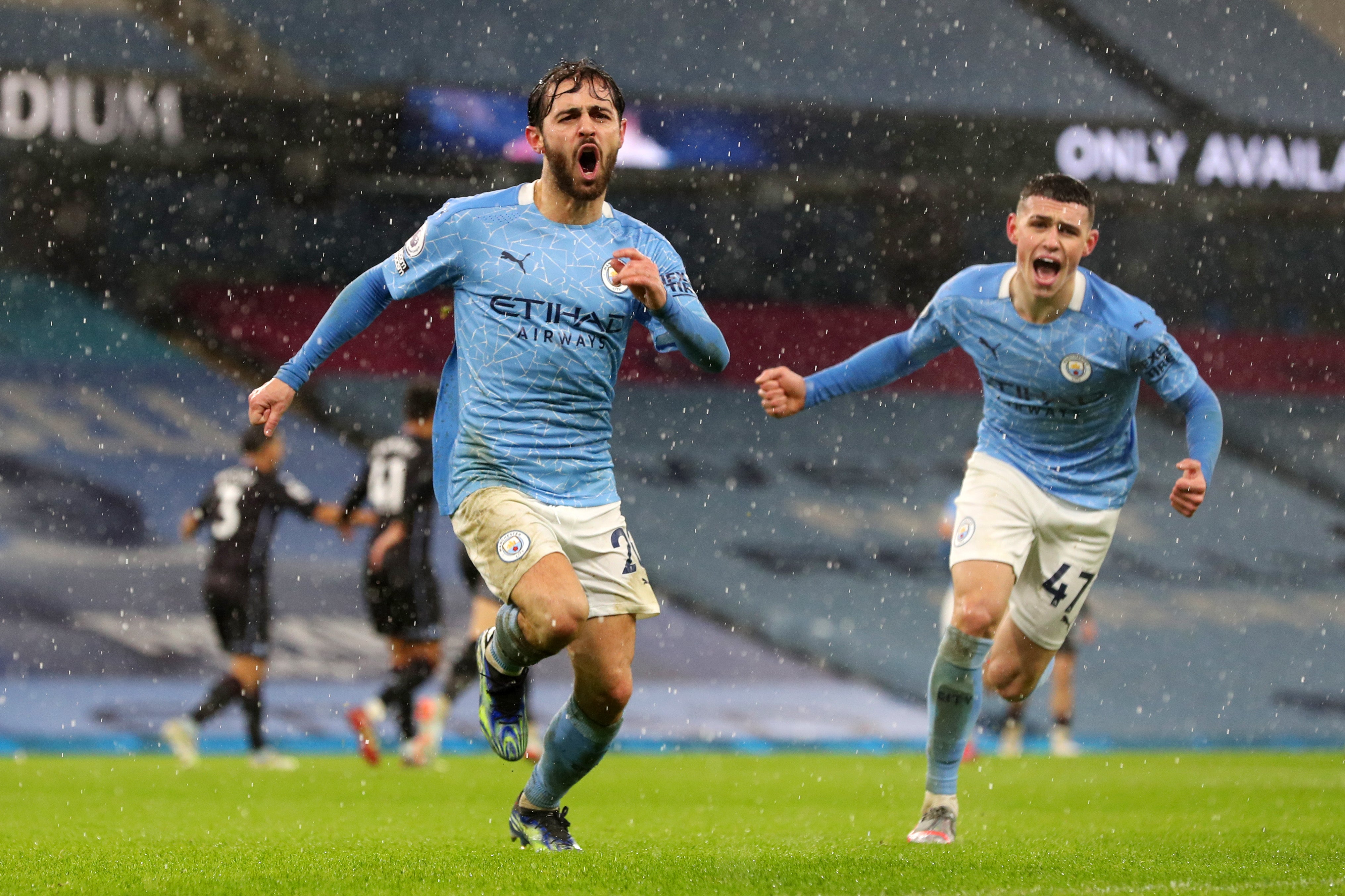 Bernardo Silva celebrates after firing home