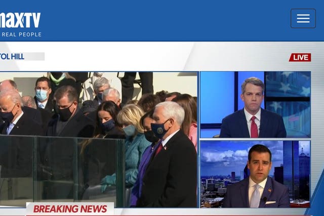 The ultra-conservative news channel Newsmax covering Joe Biden’s inauguration on 20 January, 2021