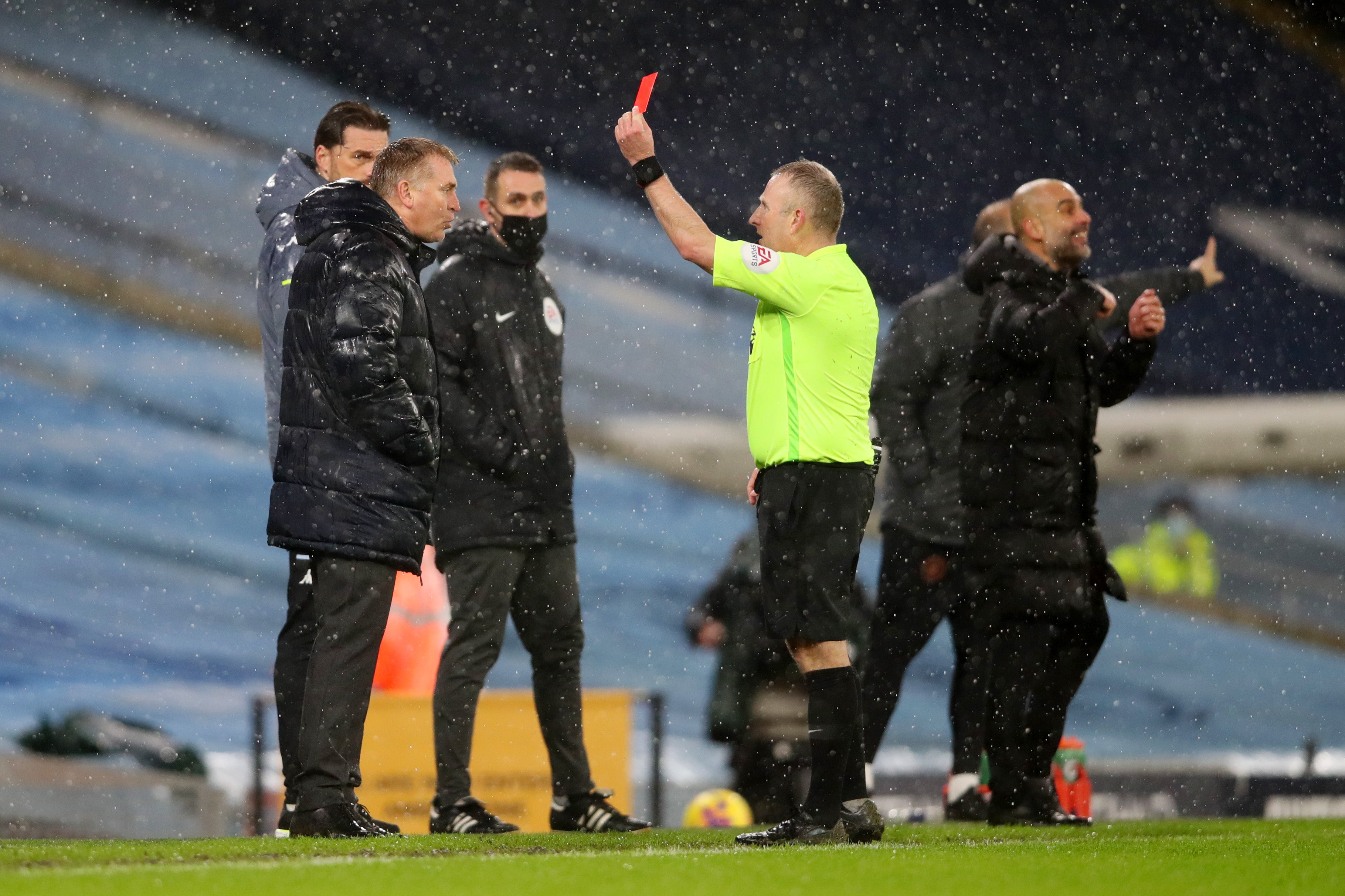 Aston Villa manager Dean Smith was sent off against Manchester City