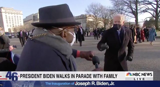 <p>Joe Biden fist-bumps Al Roker during inaugural parade</p>