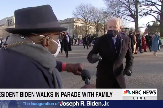 <p>Joe Biden fist-bumps Al Roker during inaugural parade</p>