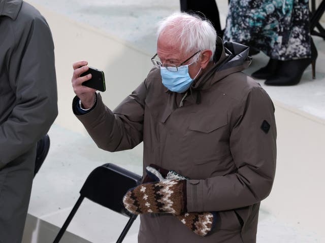 <p>Sen. Bernie Sanders (I-VT) arrives at the inauguration of US President-elect Joe Biden on the West Front of the US Capitol on January 20, 2021 in Washington, DC.</p>