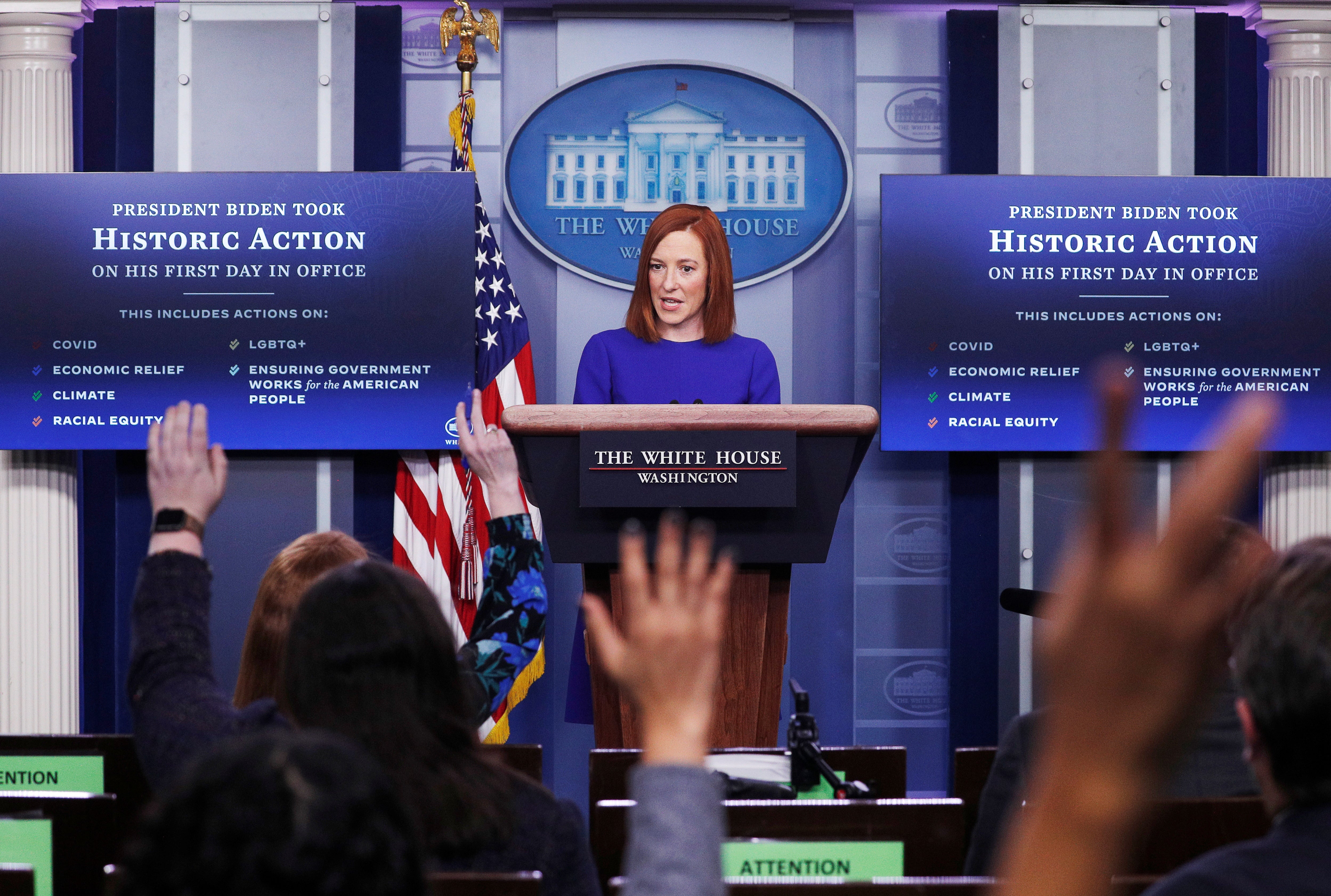 New White House press secretary Jen Psaki hosts her first briefing