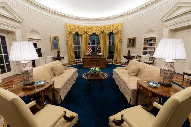 <p>The Oval Office of the White House is newly redecorated for the first day of President Joe Biden's administration.</p>