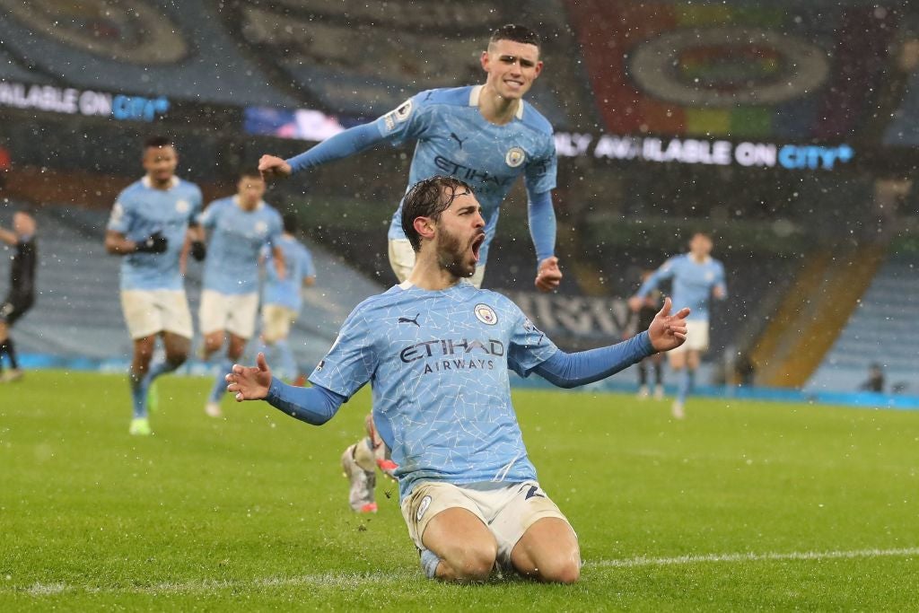 Bernardo Silva celebrates after he scores