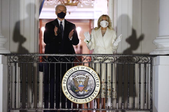 <p>President Biden and first lady Jill Biden watch a fireworks show on the National Mall&nbsp;</p>