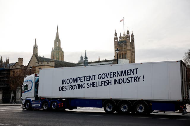 <p>Fishing industry protest outside Parliament, against post-Brexit red tape in London, January 18, 2021</p>