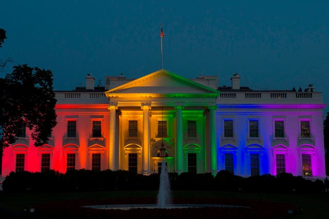 <p>The White House is blanketed in rainbow colours symbolising LGBT+ pride in Washington, DC on 26 June 2015</p>