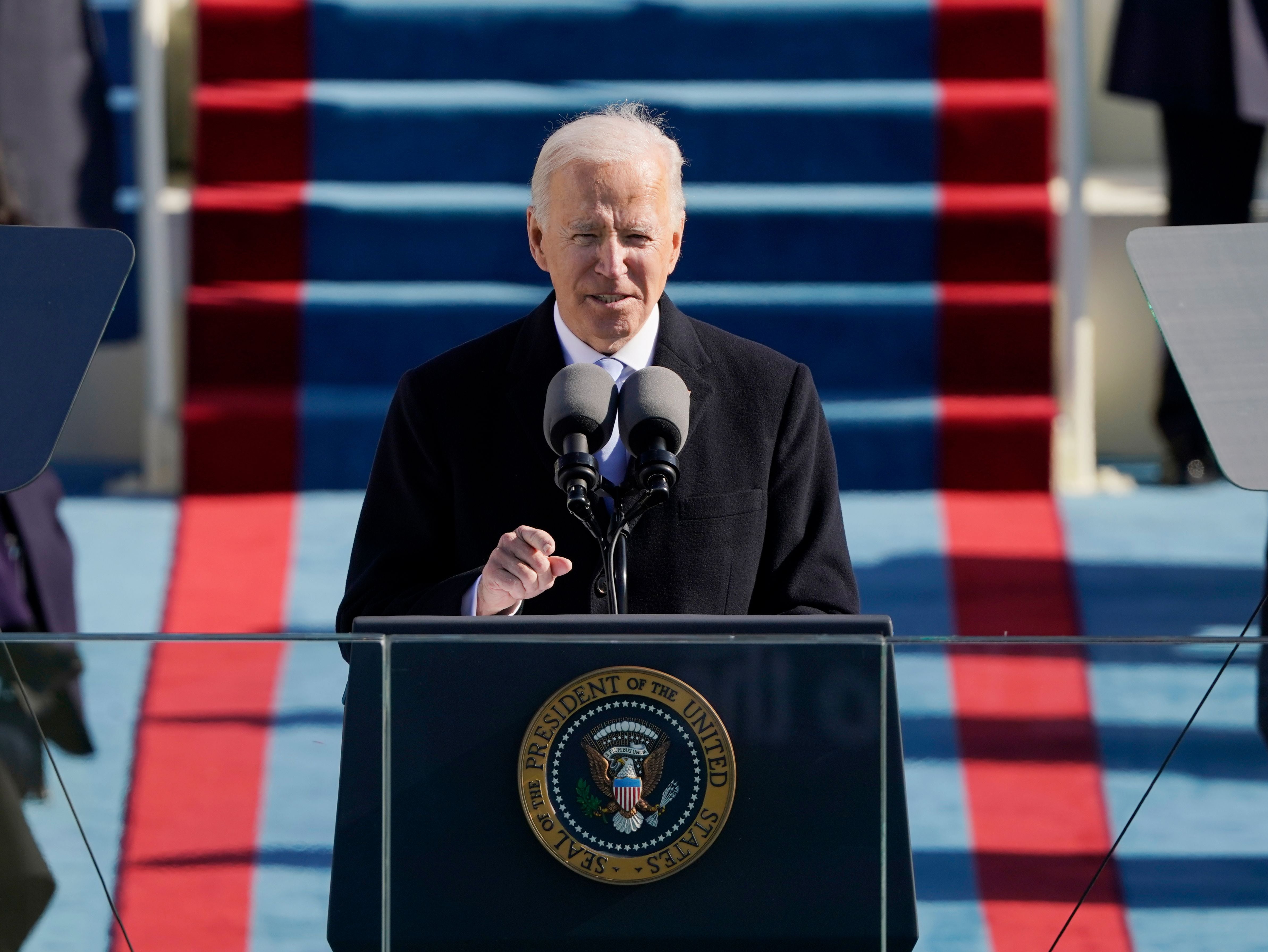 Biden delivers a speech after being sworn in as the 46th president of the US