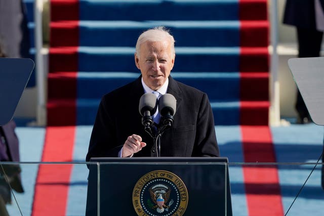 Biden delivers a speech after being sworn in as the 46th president of the US