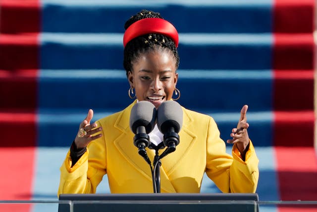 <p>Amanda Gorman gives her reading at the presidential inauguration</p>