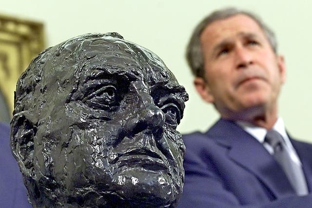 <p>George W Bush received the bust of Sir Winston Churchill from the British Ambassador in 2001</p>