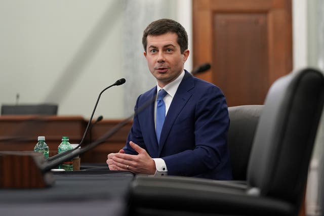 Pete Buttigieg, Biden administration nominee for secretary of transportation, speaks during a Senate Commerce, Science and Transportation Committee confirmation hearing