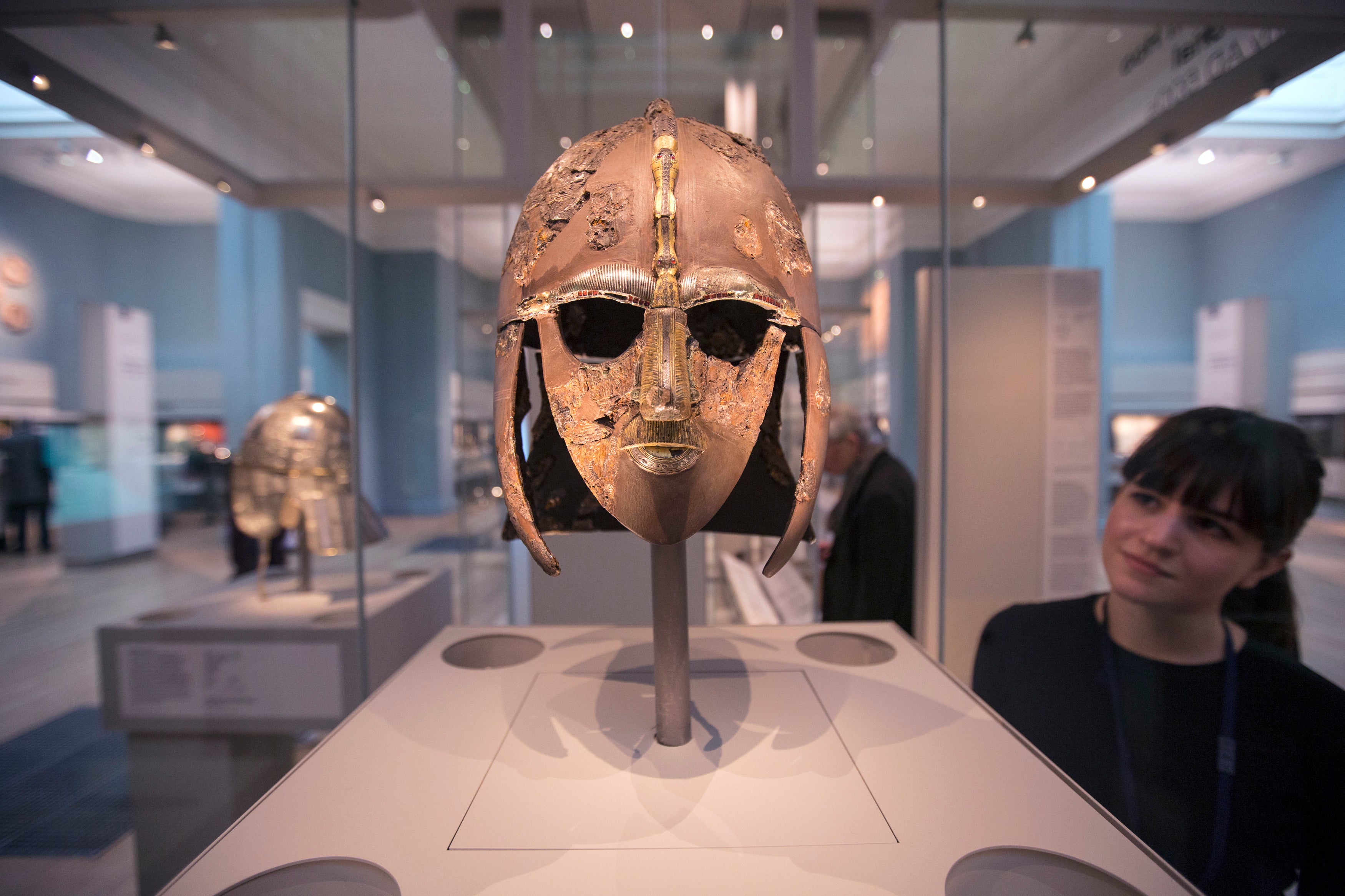 The Sutton Hoo helmet on display in the British Museum