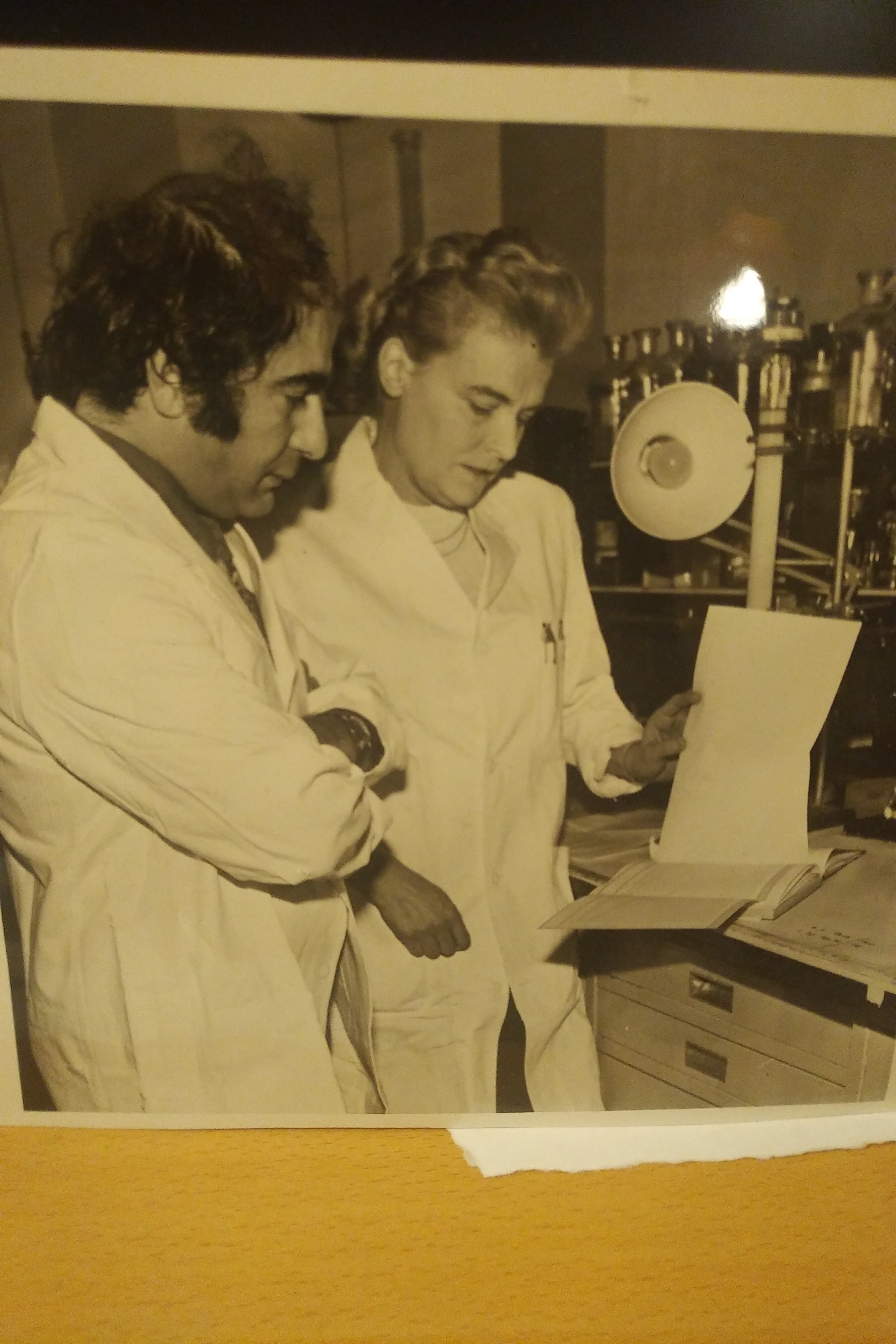 Professor Gregory Gregoriadis with Dr Brenda Ryman in their laboratory at the Royal Free Hospital School of Medicine in 1971, the year they published their research about the use of liposomes as drug carriers
