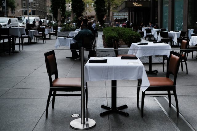 <p>New York City restaurants are currently permitted to serve take-out and to offer sidewalk dining, they are not allowed to offer indoor dining&nbsp;</p>
