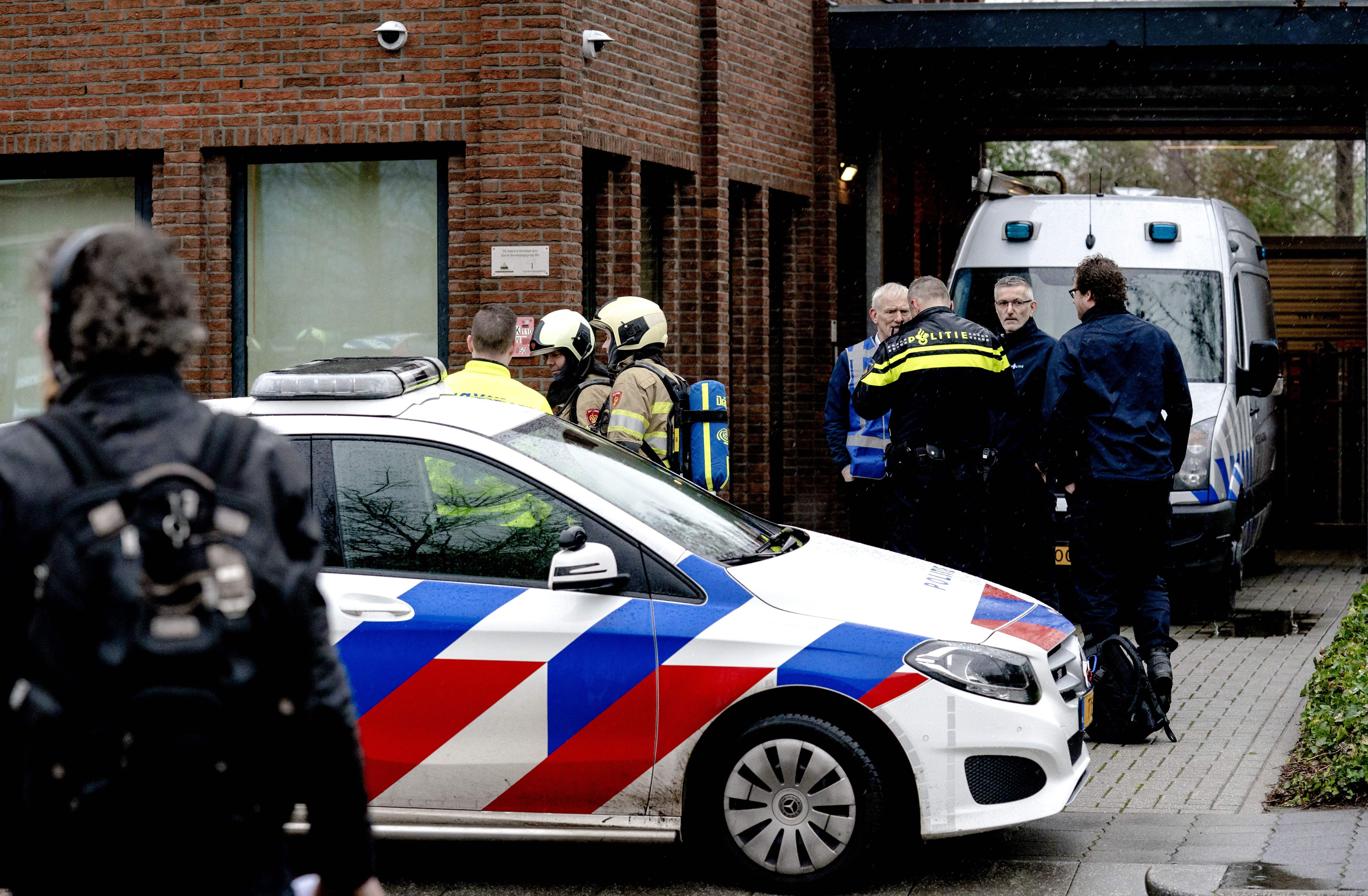 Dutch police and emergency personnel gather during the investigation of a suspicious letter which was delivered to Unisys Payment Services in Leusden on 13 February, 2020. Dutch police have arrested an alleged gang leader likened to ‘El Chapo’.