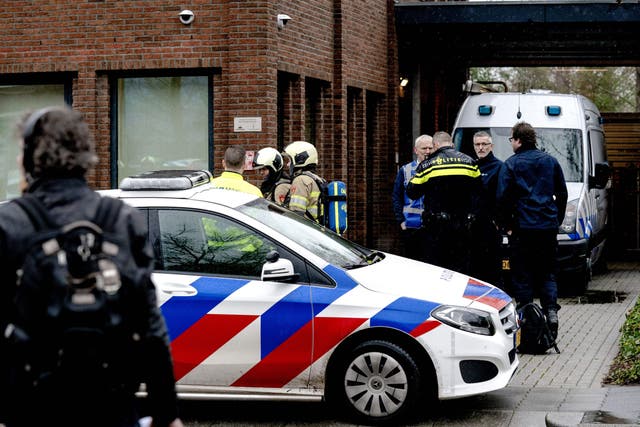 Dutch police and emergency personnel gather during the investigation of a suspicious letter which was delivered to Unisys Payment Services in Leusden on 13 February, 2020. Dutch police have arrested an alleged gang leader likened to ‘El Chapo’.   