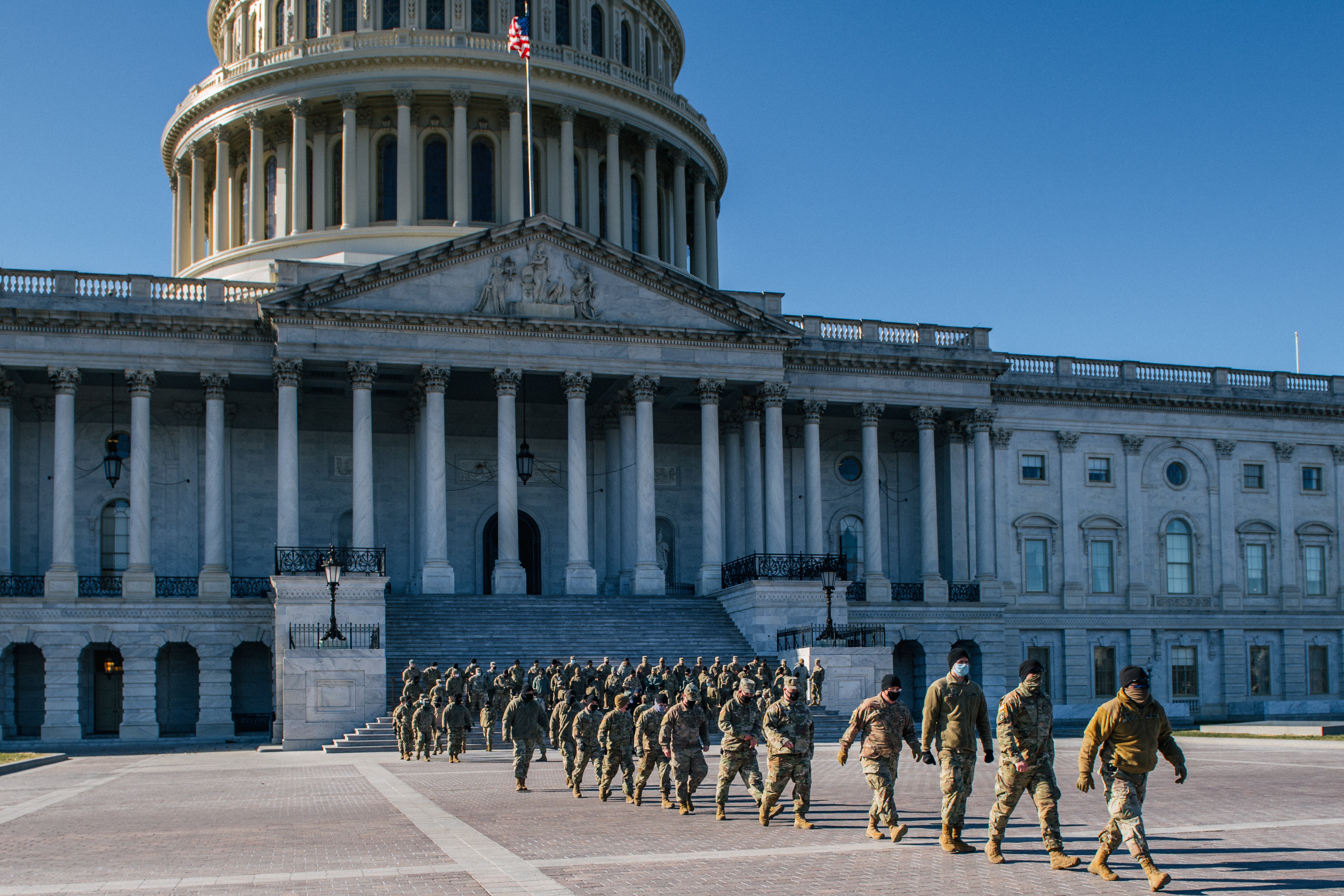 <p>File Image: National Guard Citizen-soldiers exit after a U.S. Capitol tour on 23 January 2021 in Washington, DC</p>