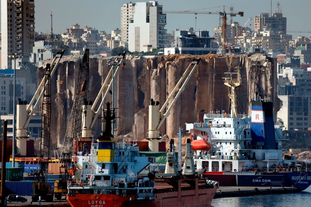 Beirut’s port in October following the chemical explosion in a silo in August which caused severe damage across the Lebanese capital