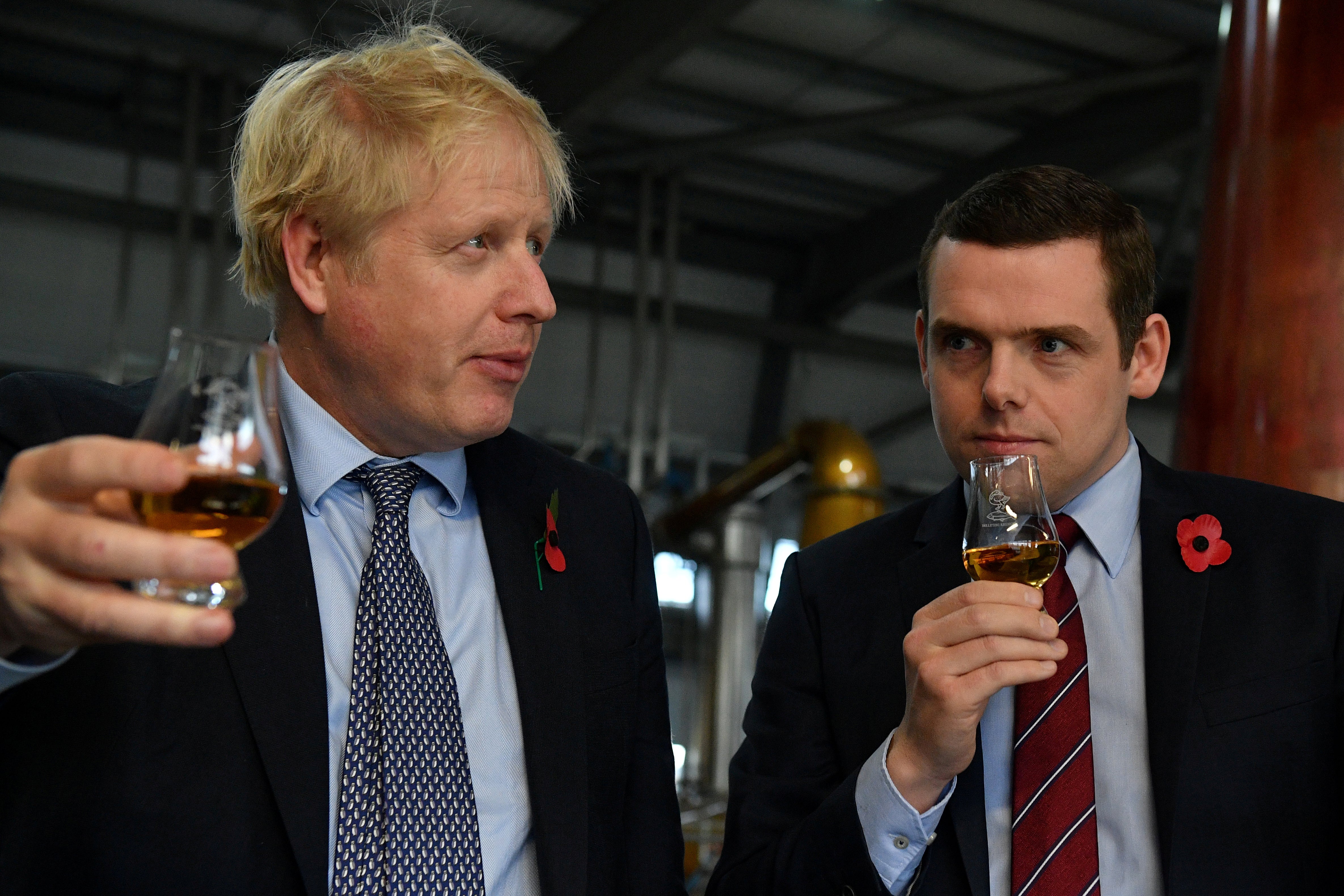 Boris Johnson and the Scottish Conservative leader, Douglas Ross, during the 2019 general election campaign