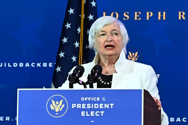 Janet Yellen, nominee for US Treasury Secretary, speaks during a cabinet announcement event at The Queen Theater in Wilmington, Delaware