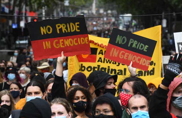 Thousands of people attend an Australia Day protest in Melbourne