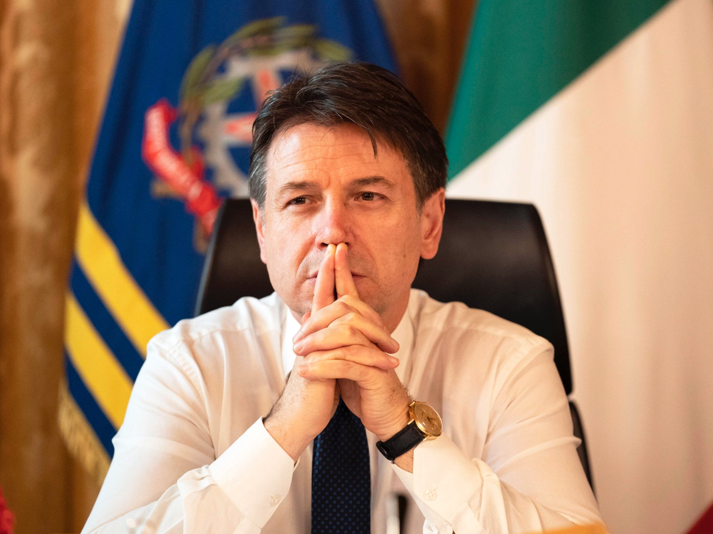 Giuseppe Conte in his office at Chigi Palace, Rome