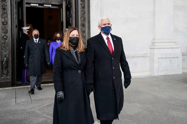 <p>File Image: Former Vice President Mike Pence and his wife, Karen Pence, after the inauguration of President Joe Biden on 20 January 2021 in Washington, DC.</p>