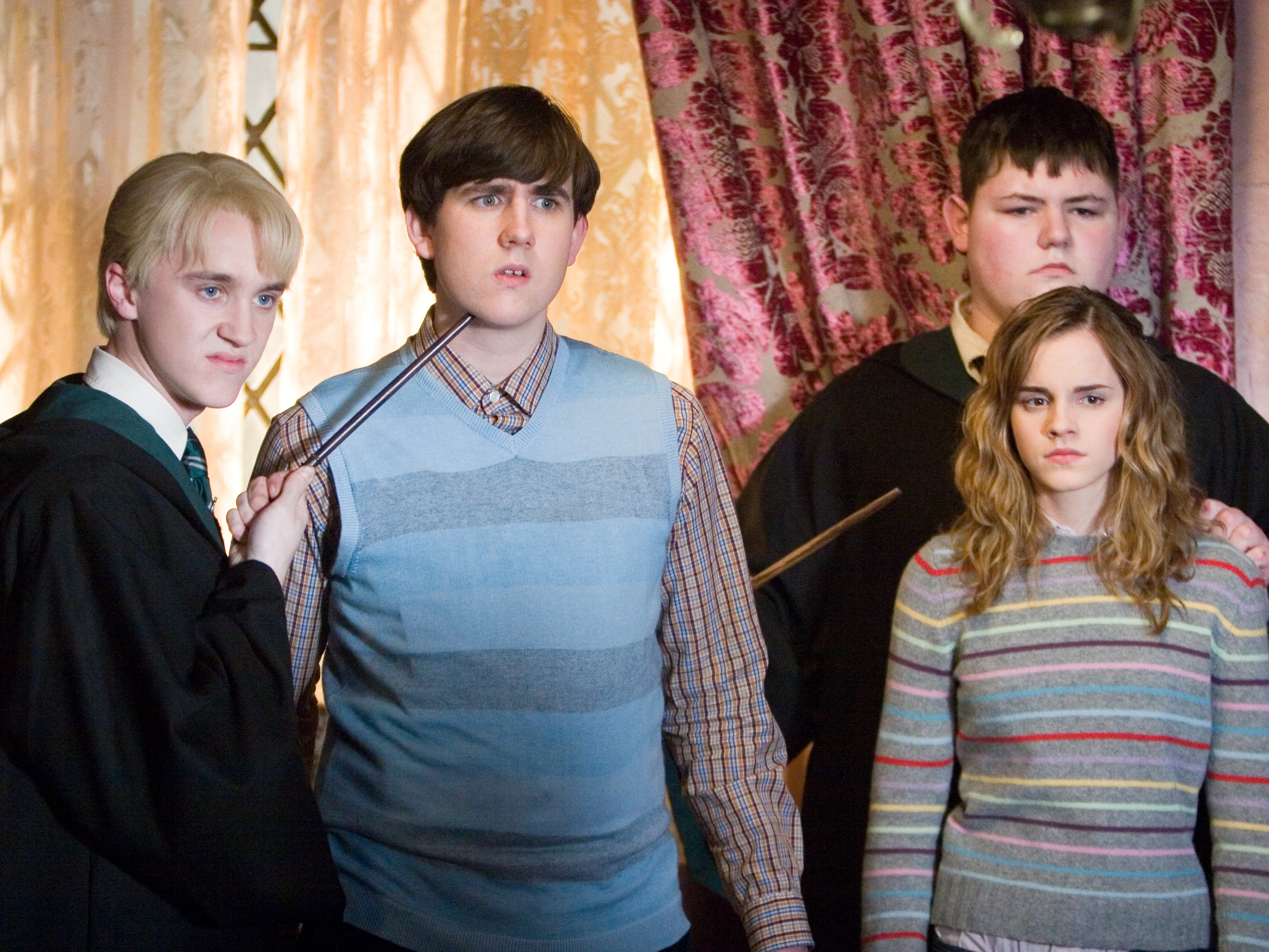 Matthew Lewis (second from left) played the bumbling Neville Longbottom in the Harry Potter film franchise