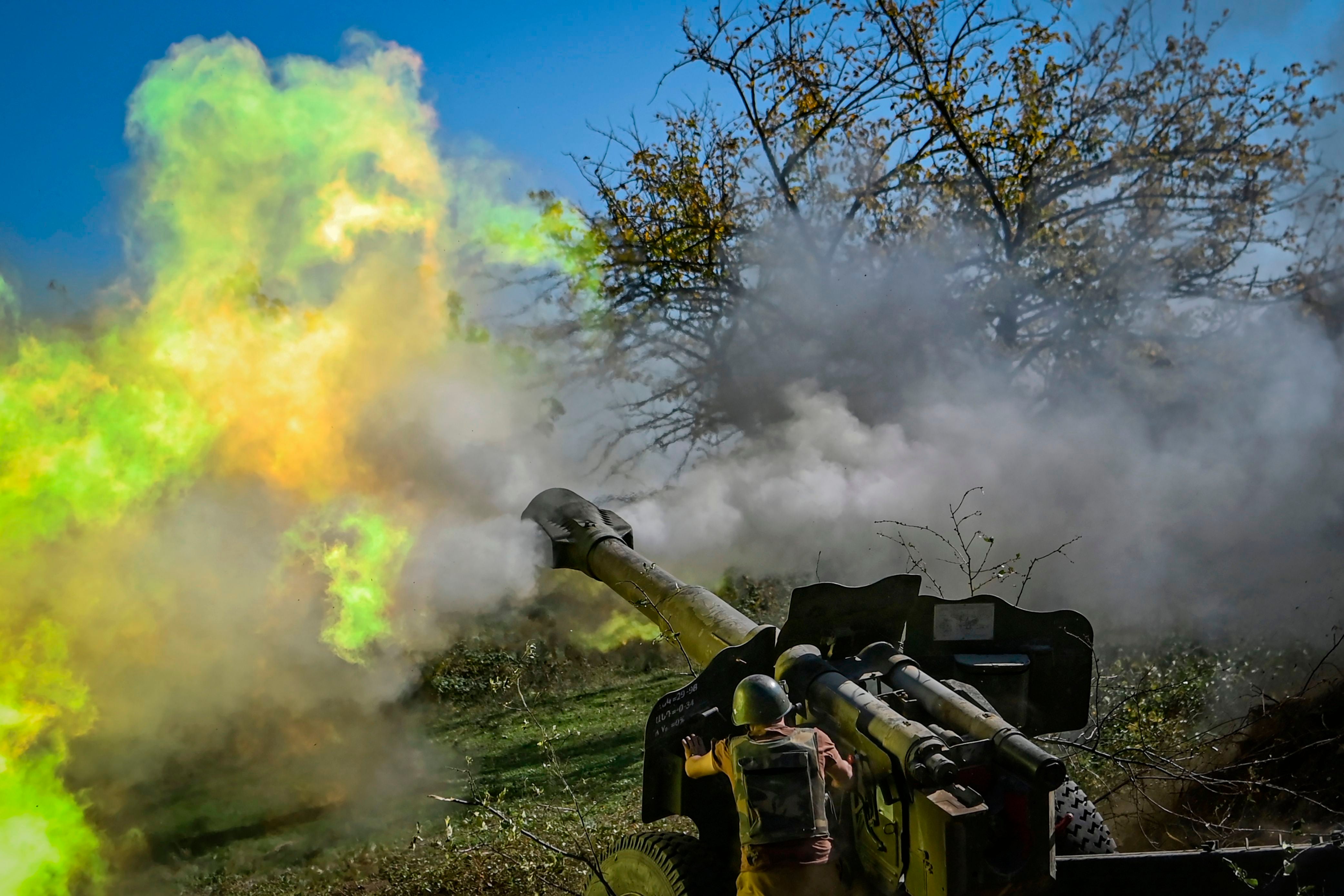 An Armenian soldier fires artillery on the front line last October