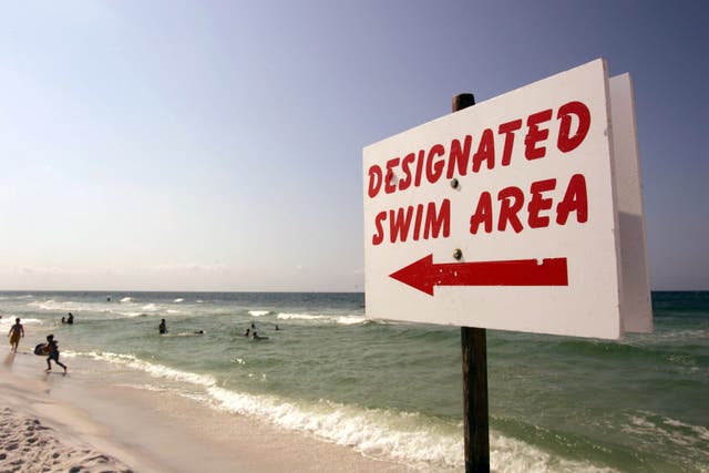 <p>A sign tells swimmers where they can swim on 3 July 2005 in Destin, Florida.</p>