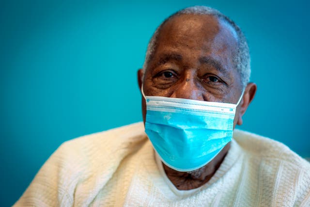 Baseball Hall of Famer Hank Aaron after receiving his Covid-19 vaccination at the Morehouse School of Medicine in Atlanta on 5 January 2021