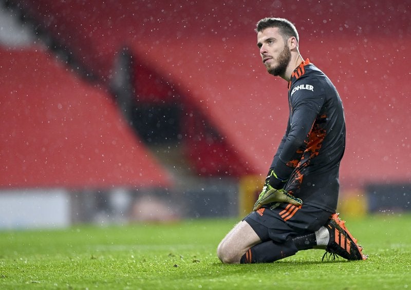 El arquero del Manchester United David de Gea luego que Oliver Burke de Sheffield United anotó el gol para la victoria 2-1.