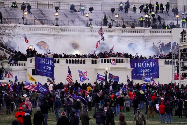 <p>File image: On ^ January, 2021, violent rioters egged on by President Donald Trump himself stormed into the Capitol in Washington</p>