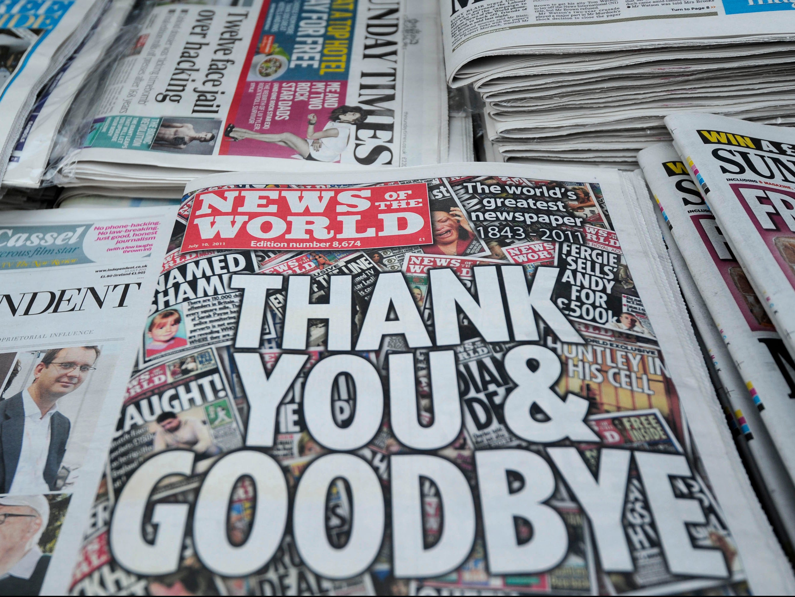 The final edition of the News of the World, following its closure amid the 2011 phone hacking scandal