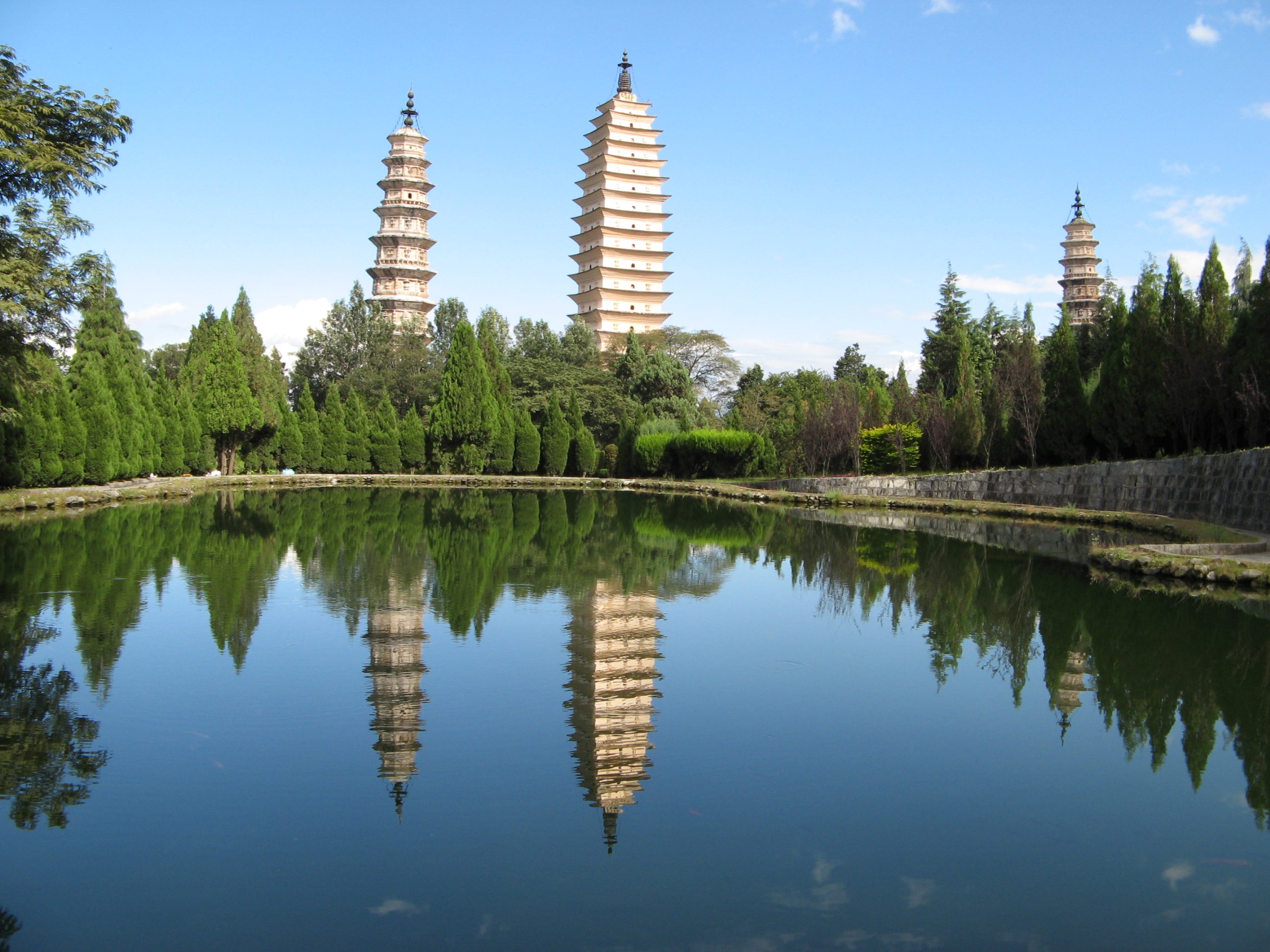 Despite the power and achievements of the Nanzhao Empire, very few of its major buildings survive today – apart from the newly discovered remnants of its great monastery - and the still standing 9th century pagoda in Dali (the middle structure in this photograph).
