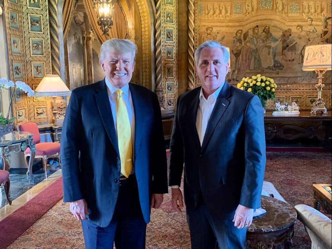 McCarthy went to visit Donald Trump to get his blessing following the January 6 attack on the Capitol – the ex-president called him ‘my Kevin’