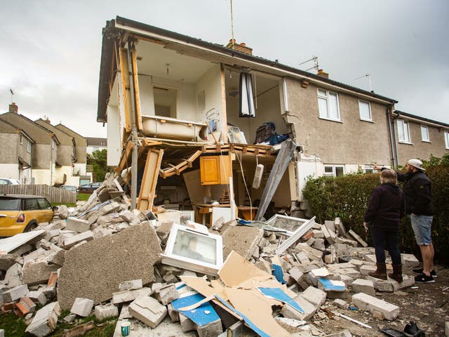 <p>House almost completely destroyed by a gas explosion in Bude, Cornwall, last month</p>